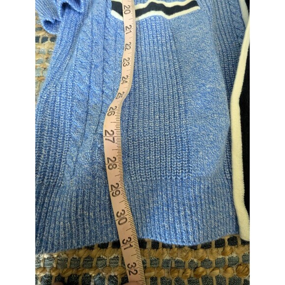 Talbots Iris Blue Cable Knit Tipped Girlfriend Cardigan Sweater L 4 Button - Picture 5 of 7